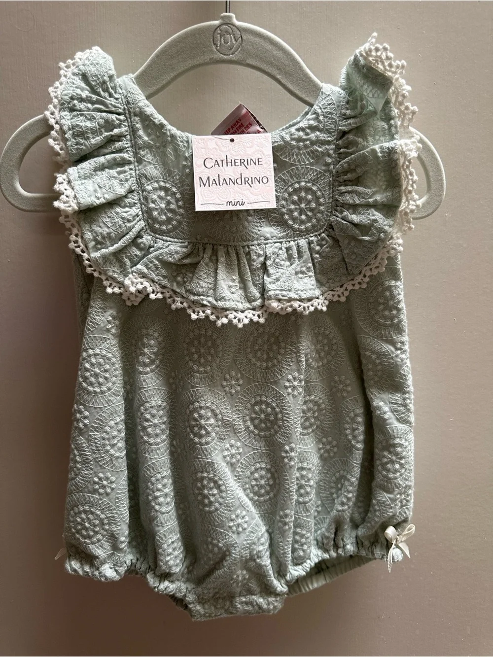 NWT Catherine Malandrino Baby Sage Mint  Green Bubble Romper and Bonnet